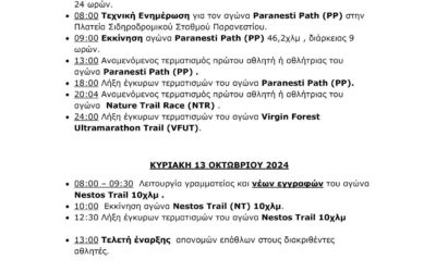 Πρόγραμμα Αγώνων Βουνού Παρθένου Δάσους Παρανεστίου 2024