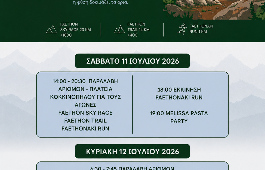 Το Πρόγραμμα του 15ου FAETHON SKY RACE «ΑΠΟΣΤΟΛΟΣ ΤΣΟΥΡΕΚΑΣ» 11 – 12 Ιουλίου 2026